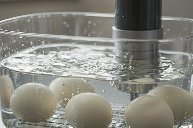 Ovo feito no sous vide com gema cremosa servido sobre torrada com abacate.